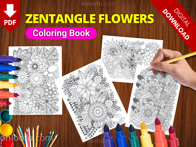 Zentangle Flowers Coloring Book