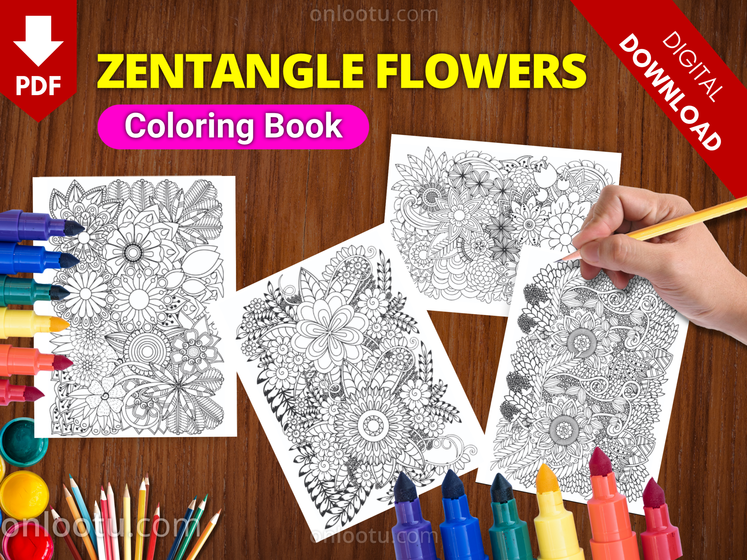 Zentangle Flowers Coloring Book