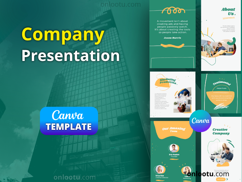 Company Presentation Templates Bundle (Sea Green Teal Green AND Golden yellow / Marigold Color)