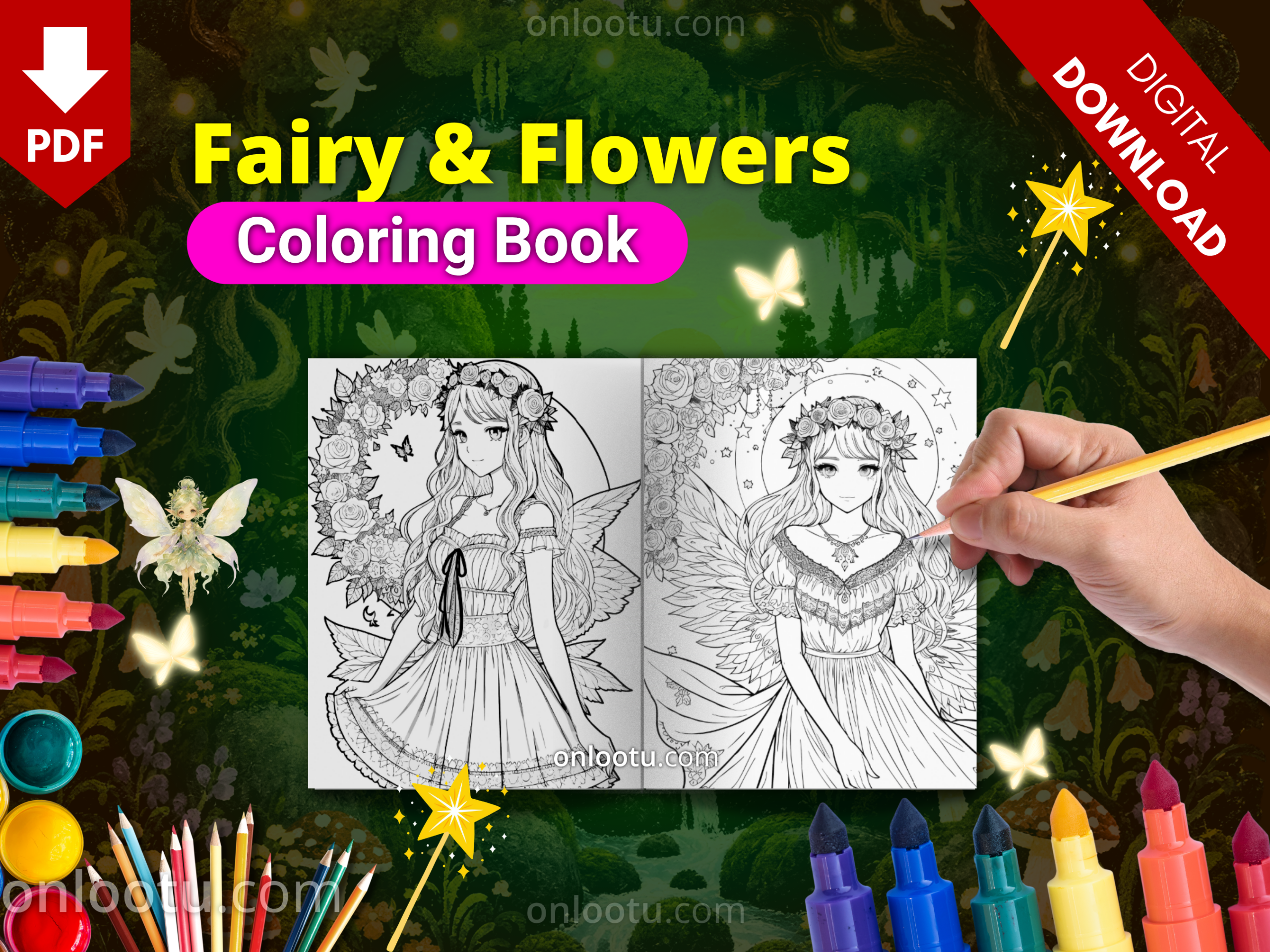 Fairy & Flowers Coloring Book